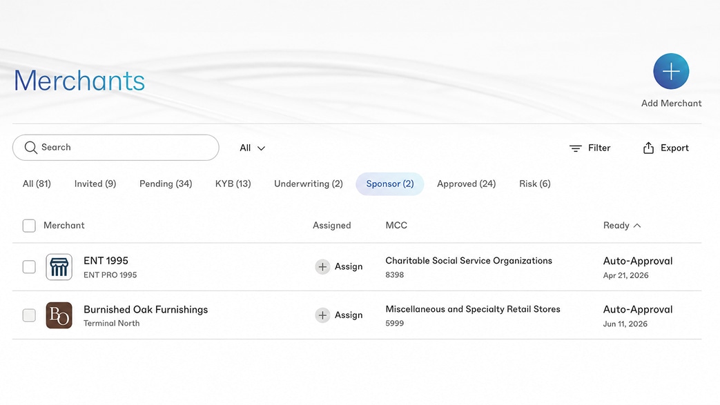Merchant list filtered to sponsor review with readiness dates